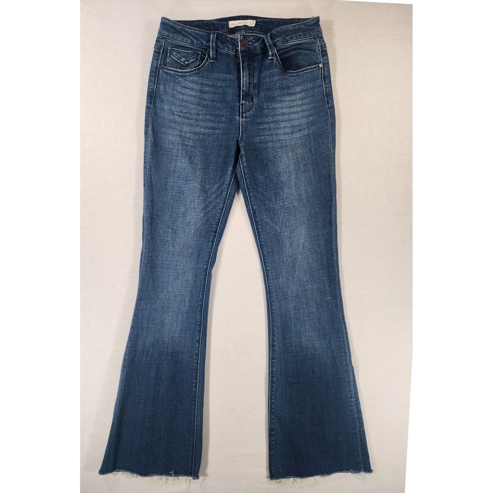 Anthropologie Unpublished Flare Jeans Women 29 Mid Rise Raw Hem Stretch Retro